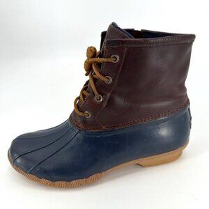 SPERRY Top-Sider Saltwater Navy Brown Preppy Classic Duck 8 Rubber Rain Boots